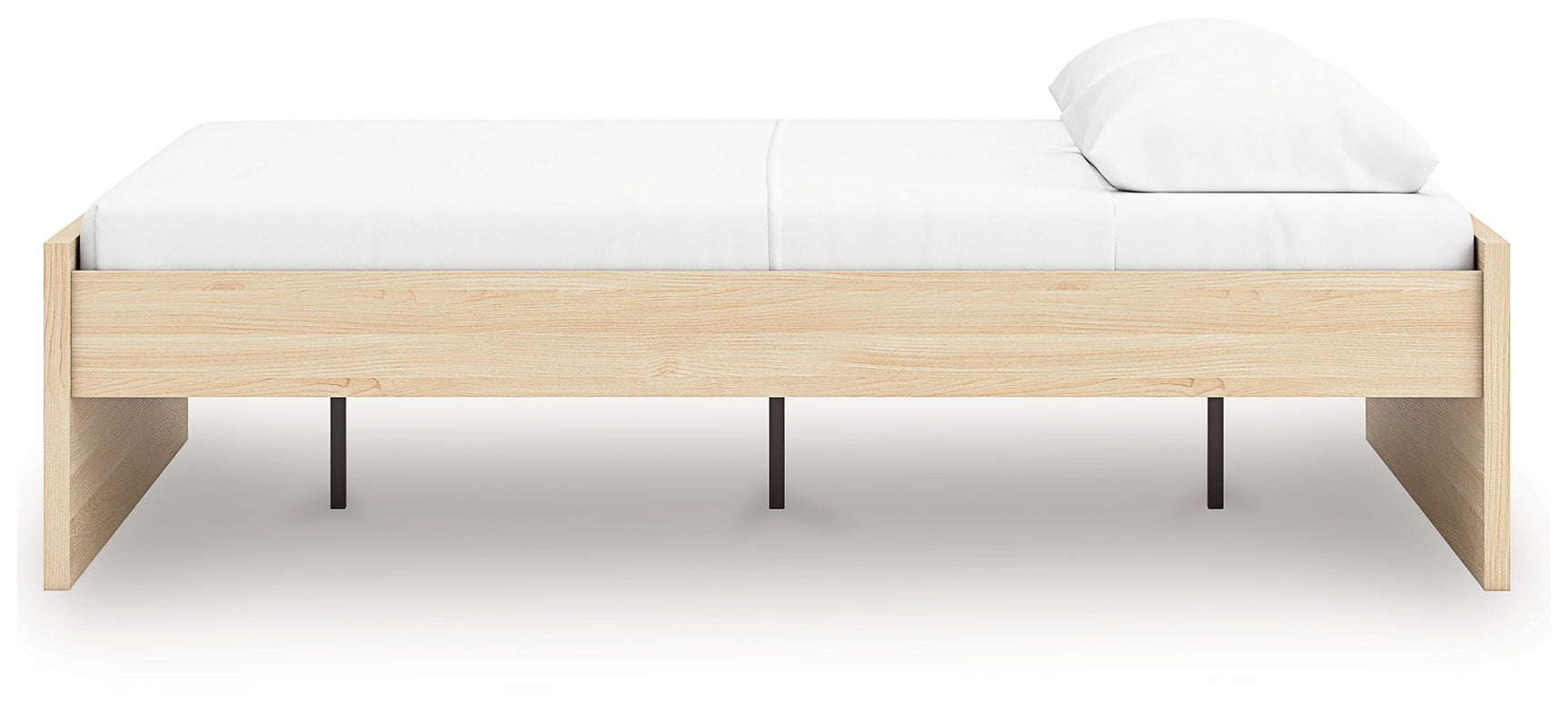 Onita Queen Platform Bed in natural finish, side angle view