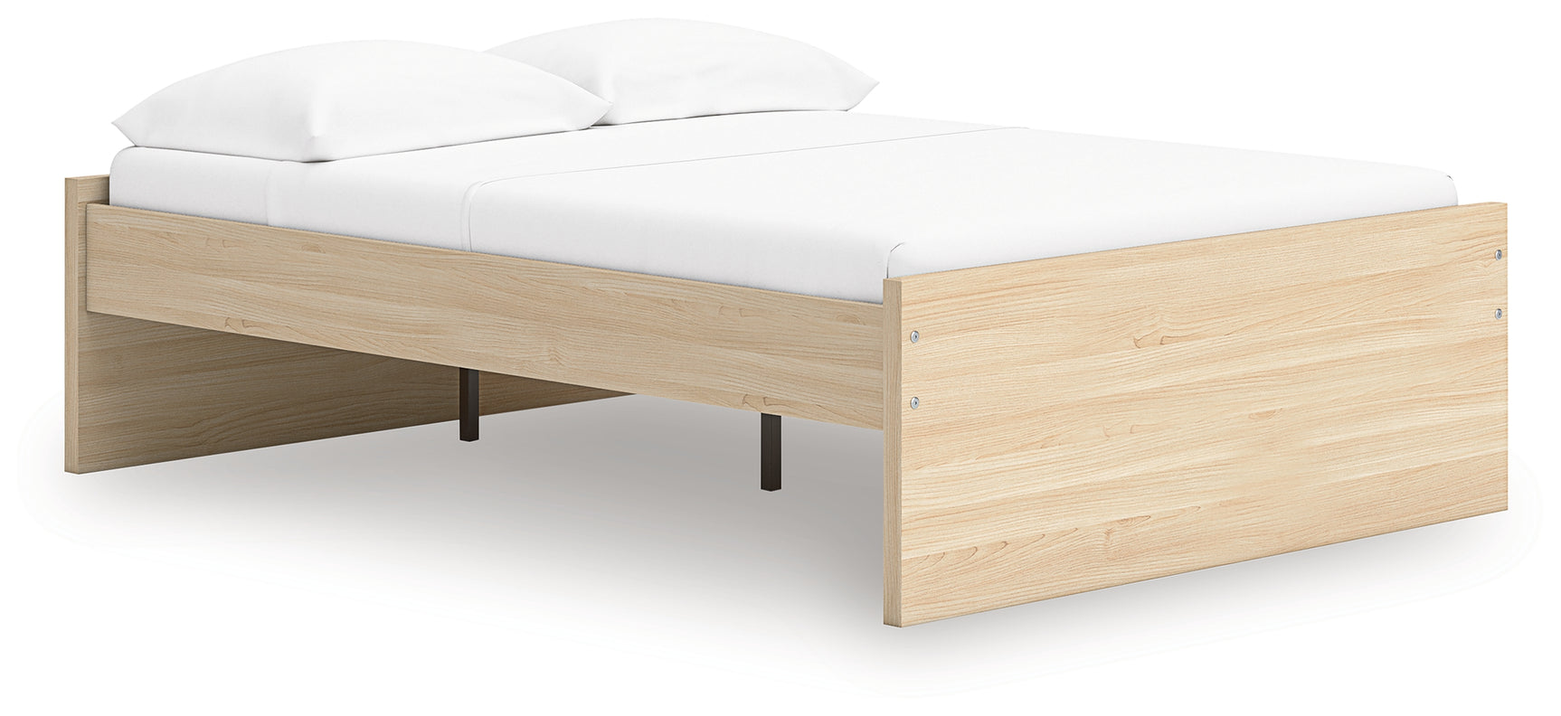Side view of Onita natural platform bed showing wood grain