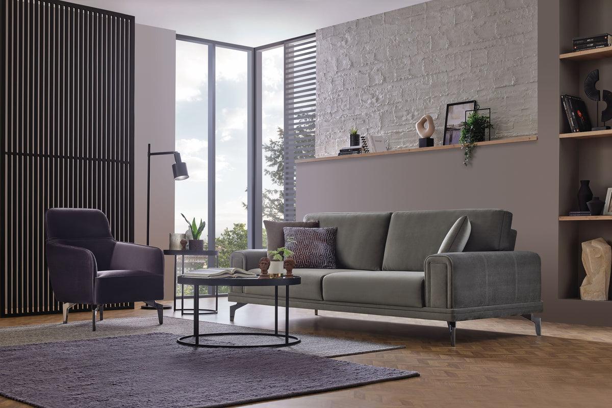 Evora Khaki Green sofa bed with three matching throw pillows