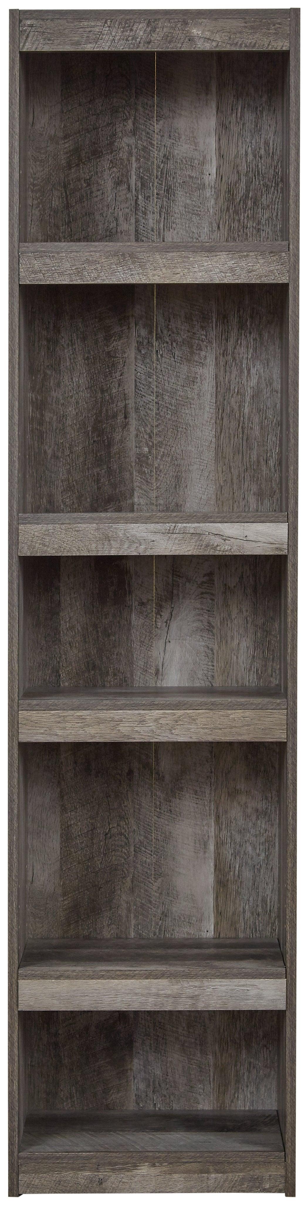 Side view of Wynnlow Gray Pier TV Stand with wood grain detail