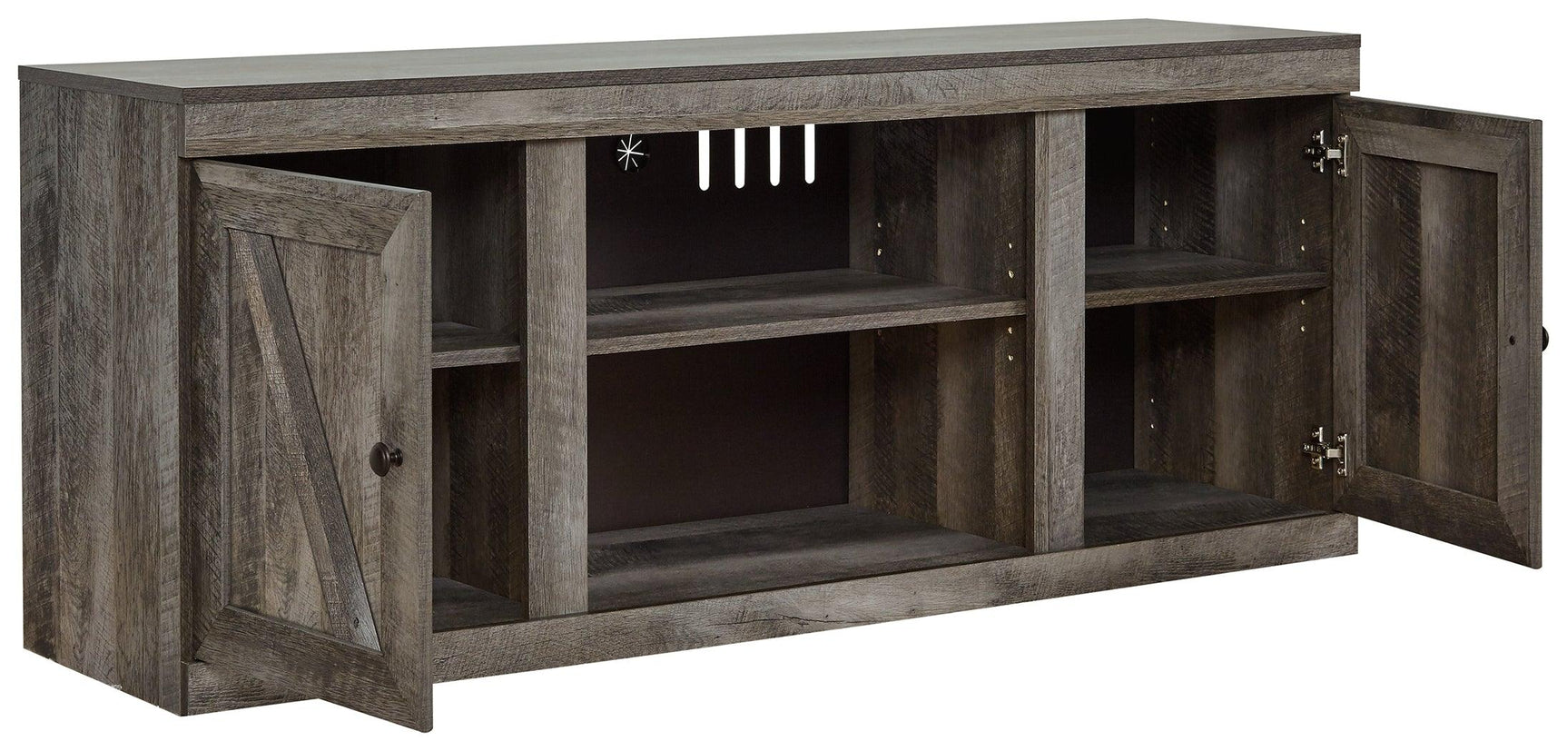 Wynnlow Gray 60 inch TV stand open cabinet view