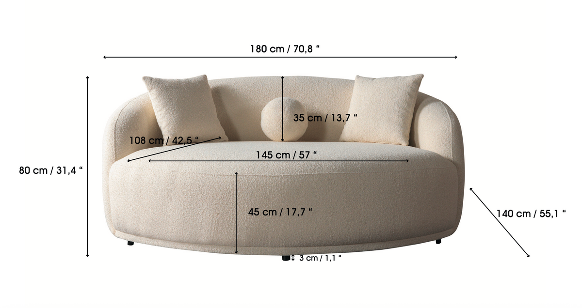 Bonita Ivory Boucle Round Sofa 71" view 6