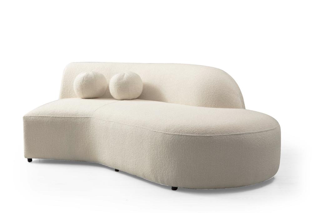 Front angle wide view of Ava Ivory Boucle Curved 134" RAF Sectional