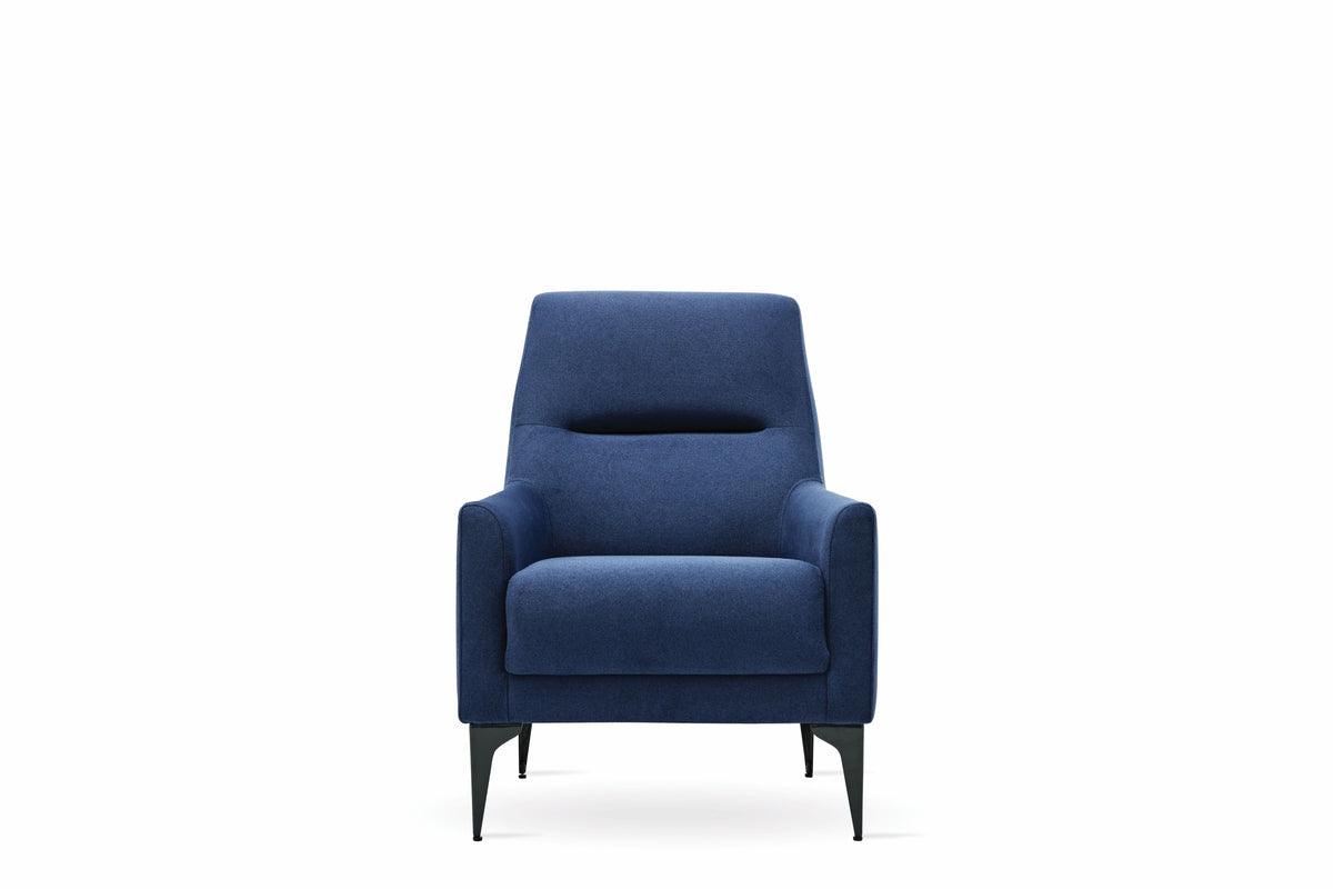 Fortuna Navy Blue Armchair close-up on fabric and headrest