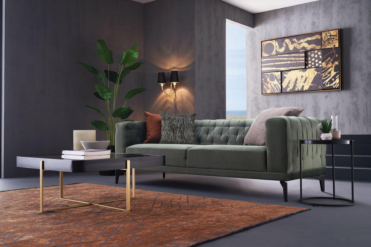 Side view of Dorian Green 3-Seater Sofa showing armrest and seating depth