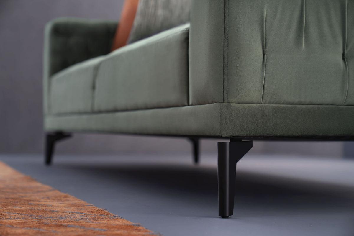 Side angle of Dorian Green 3-Seater Sofa showcasing arm design