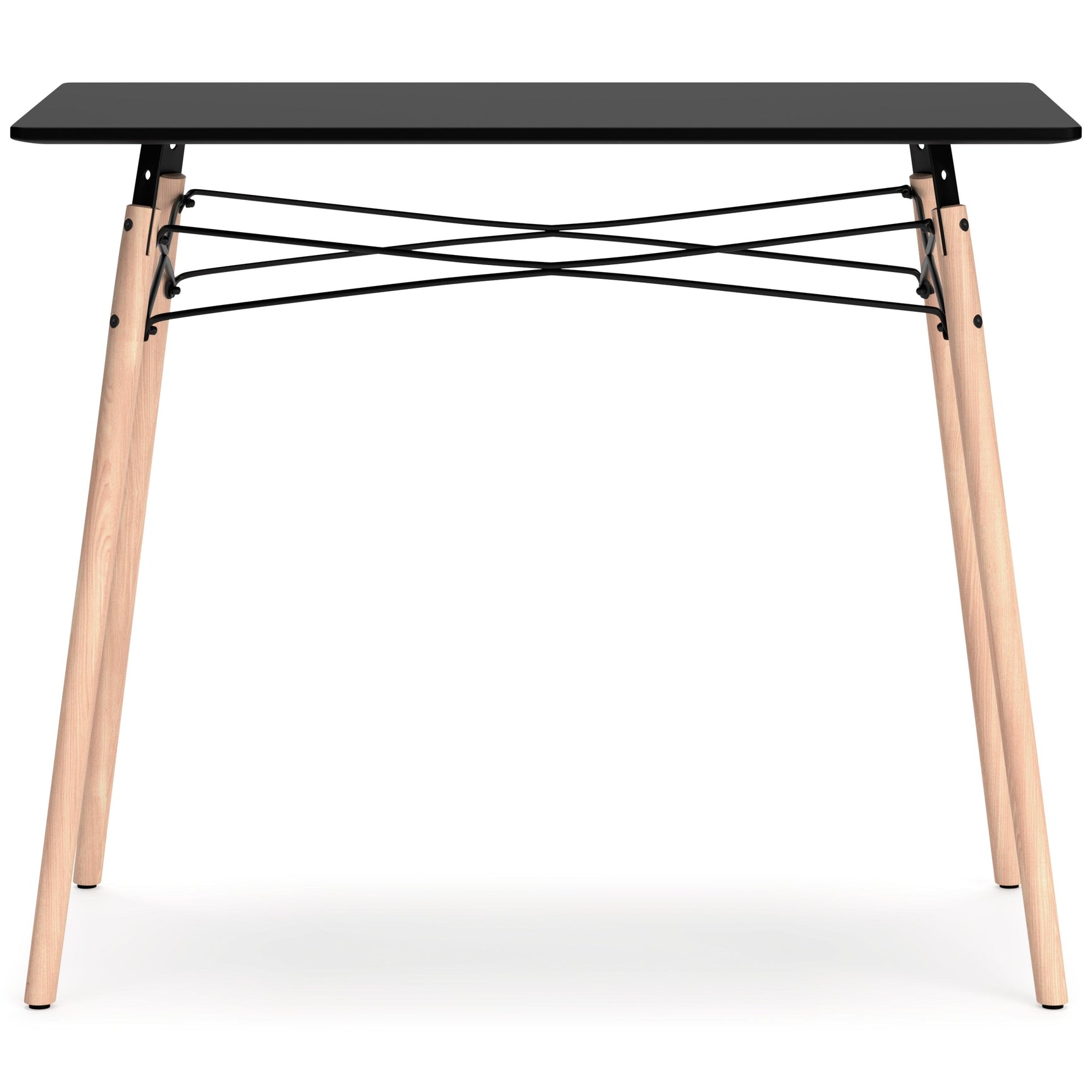 Jaspeni Black and Natural Wood Home Office Desk detail on drawer