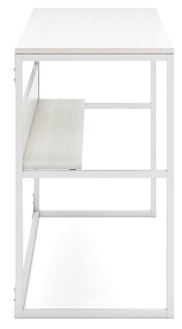 Back view of Deznee White Home Office Desk highlighting shelf