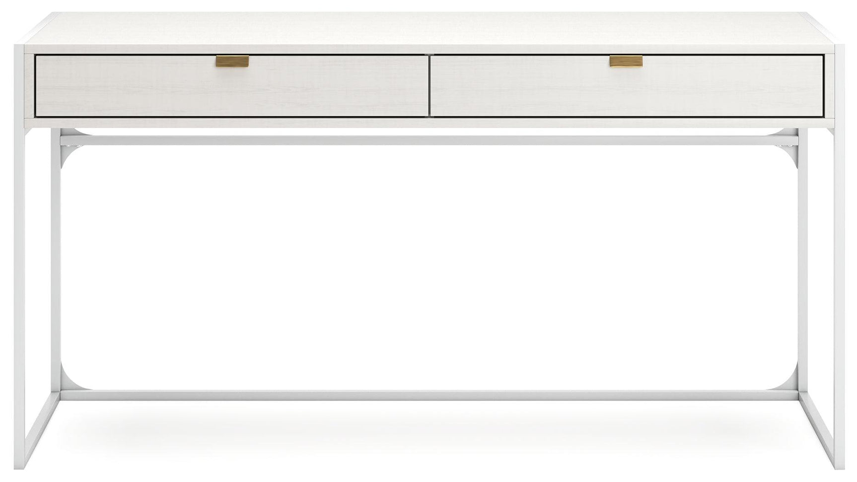 Deznee White Home Office Desk with back shelf and drawer view