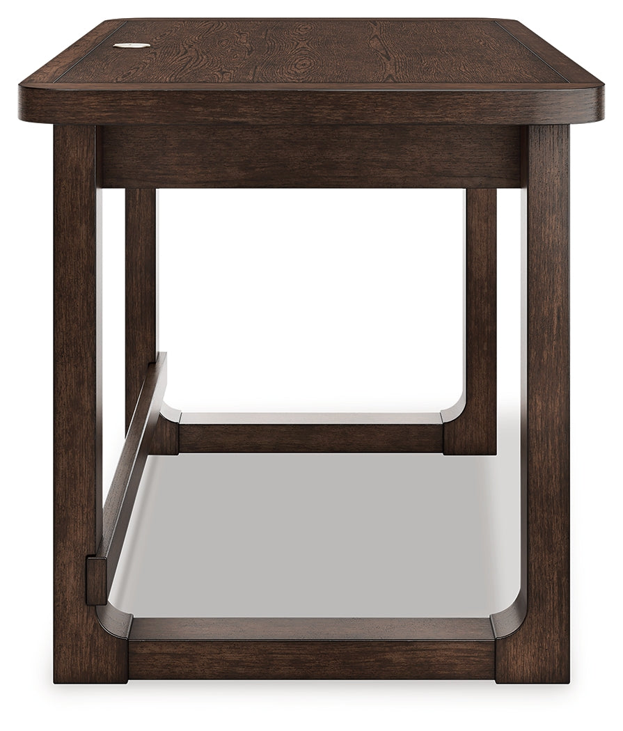Breckington dark brown home office desk with chair and storage set