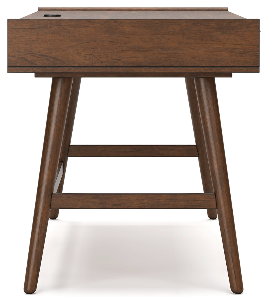 Lyncott brown home office desk with chair, front view