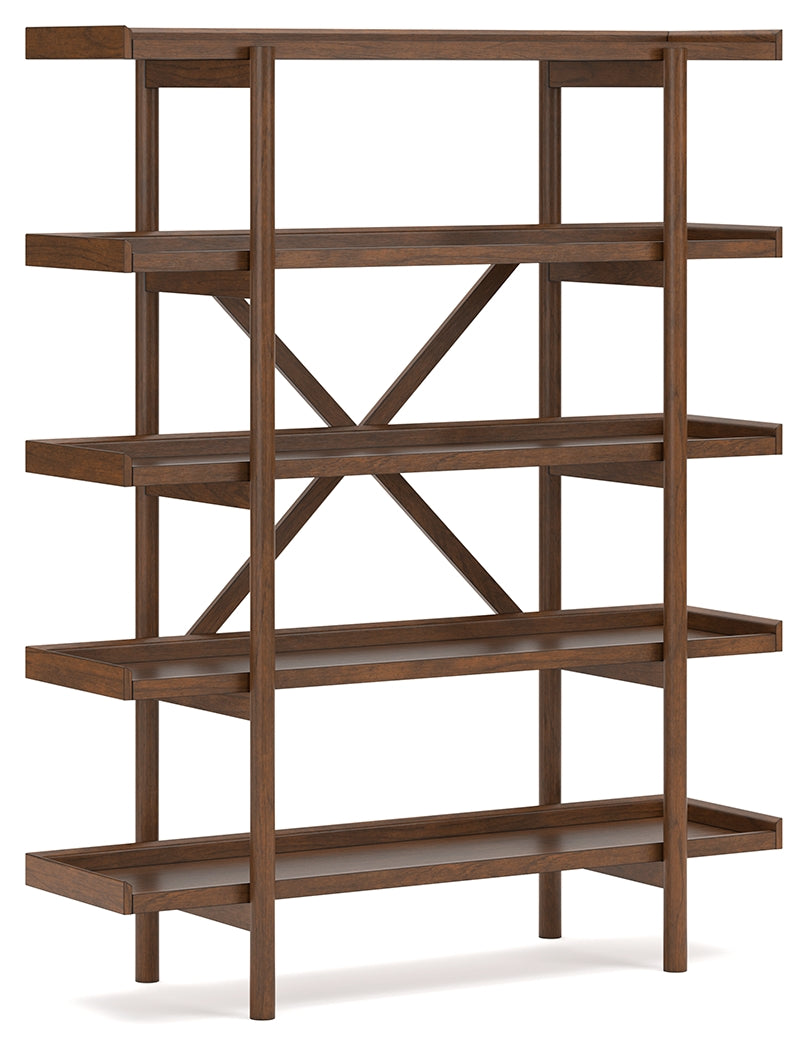 Lyncott Brown Home Office Desk with Chair and Storage set, front view