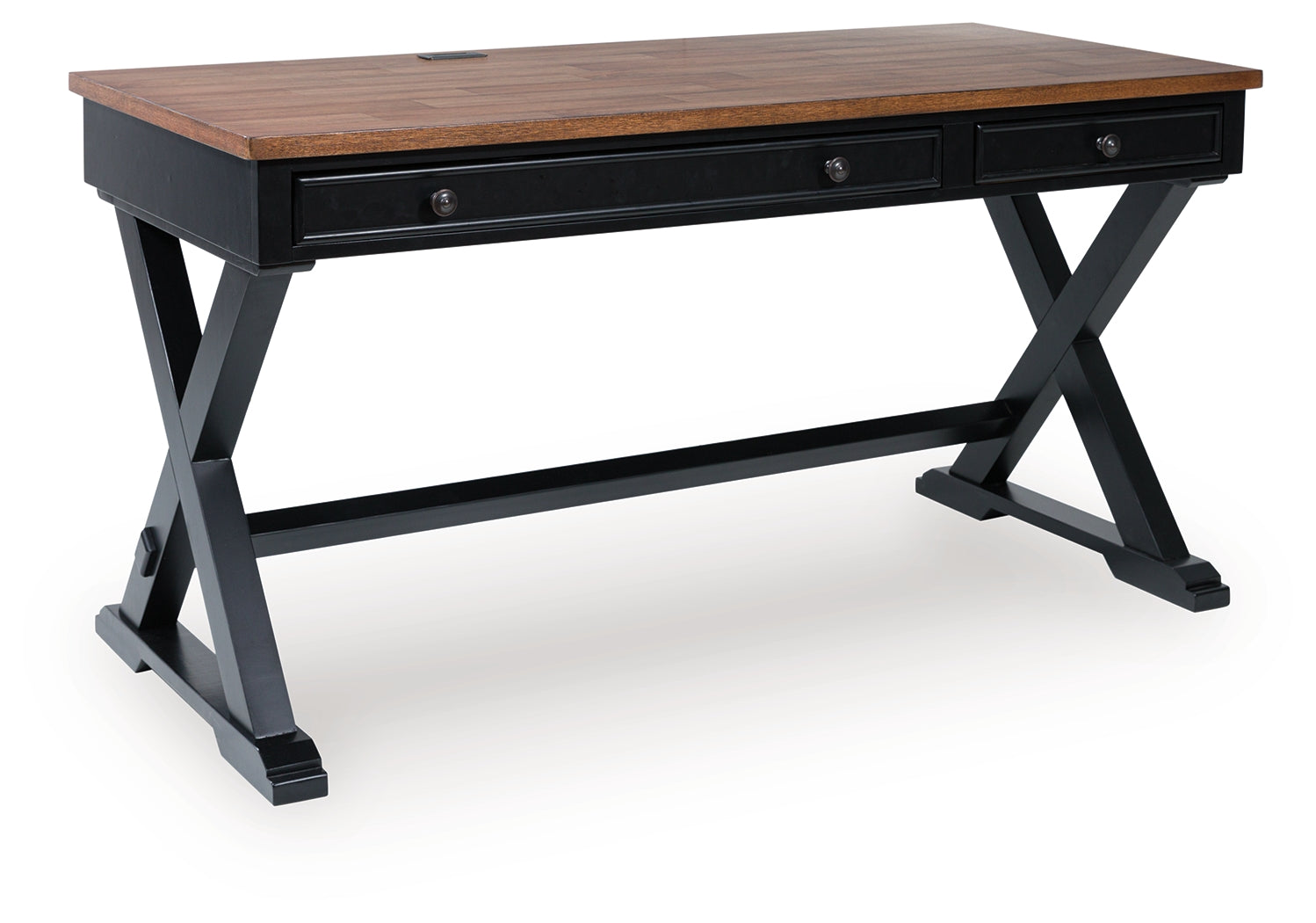 Side view of Wildenauer desk with closed drawers and drop-down keyboard tray