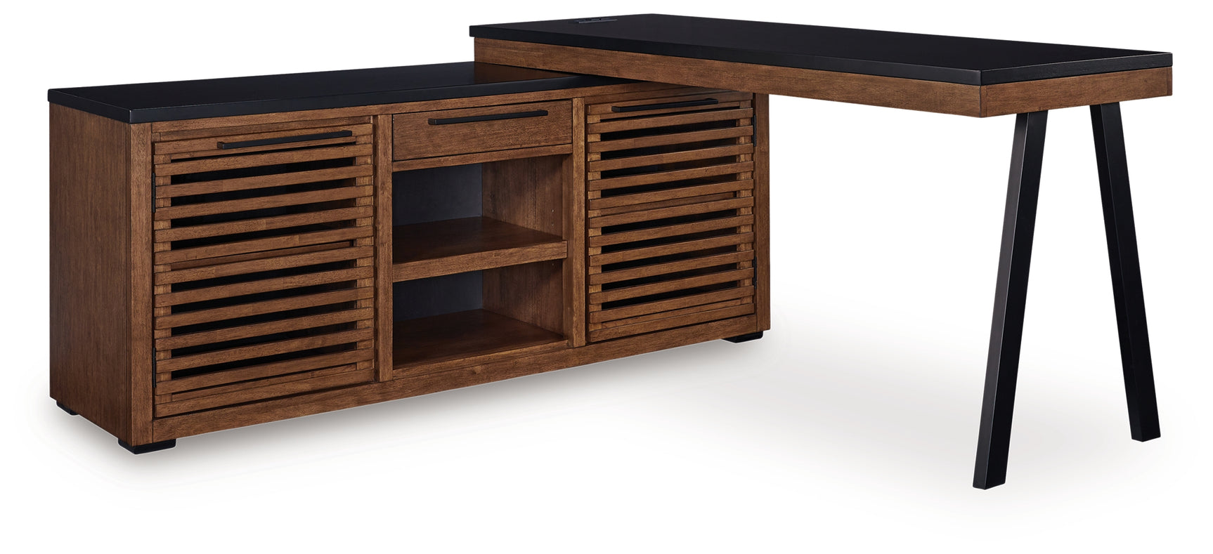Kallari credenza side angled view showing desk return