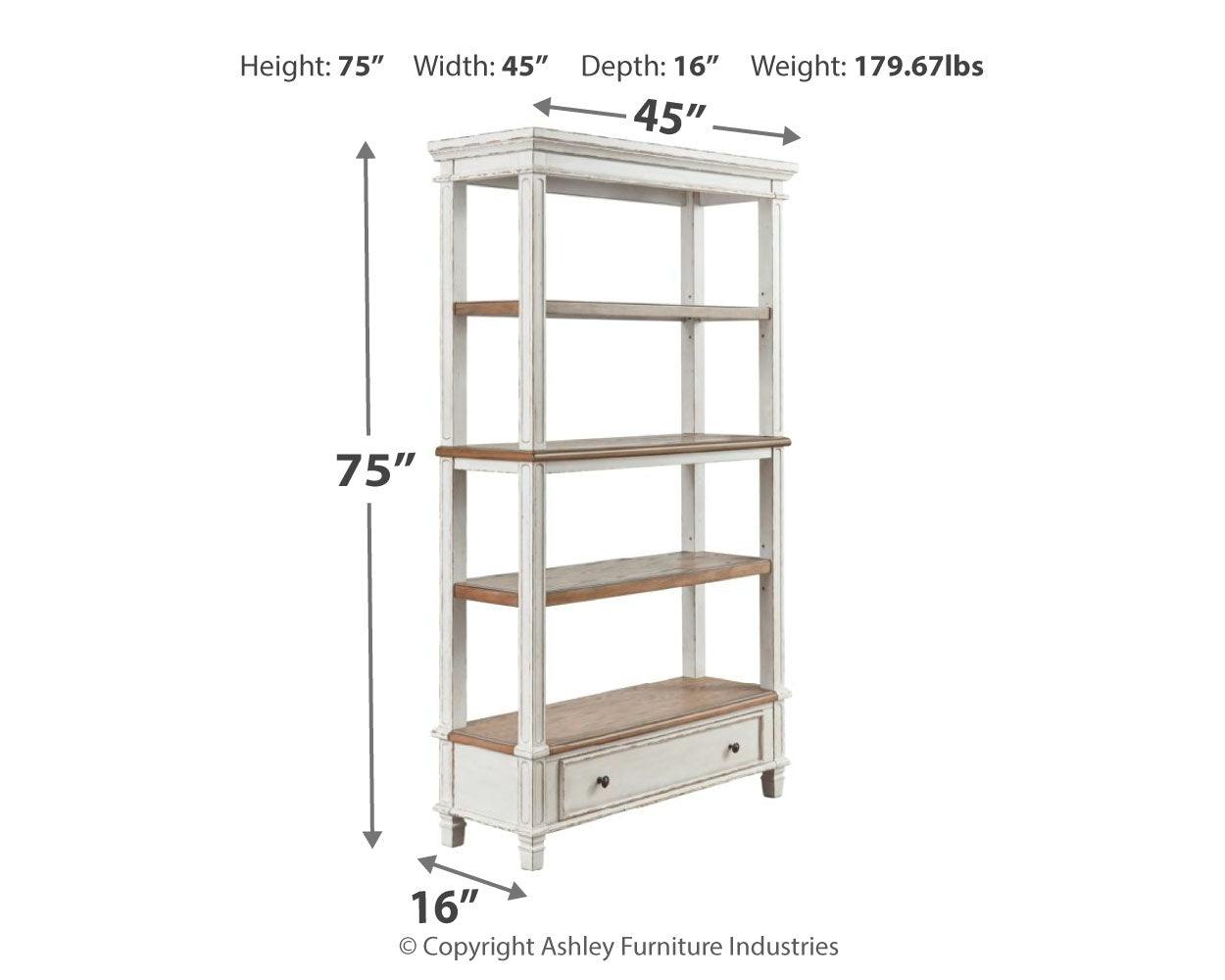Realyn 75 inch bookcase dimensional diagram