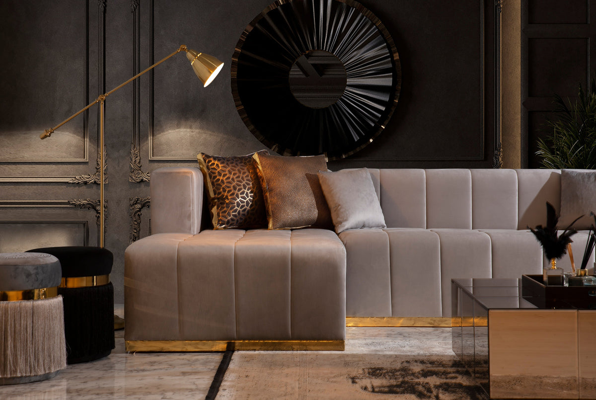 Side angle of Amelia Gray Velvet Double Chaise Sectional sofa
