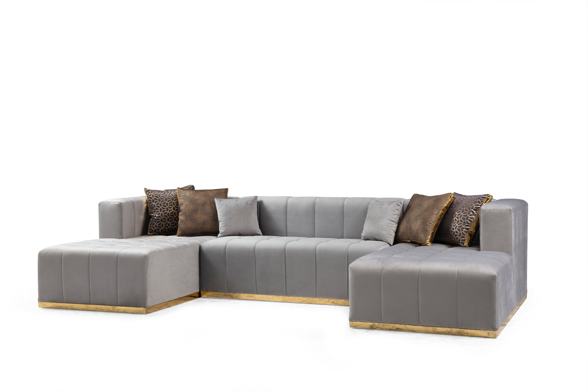 Living room with Amelia Gray Velvet Double Chaise Sectional sofa