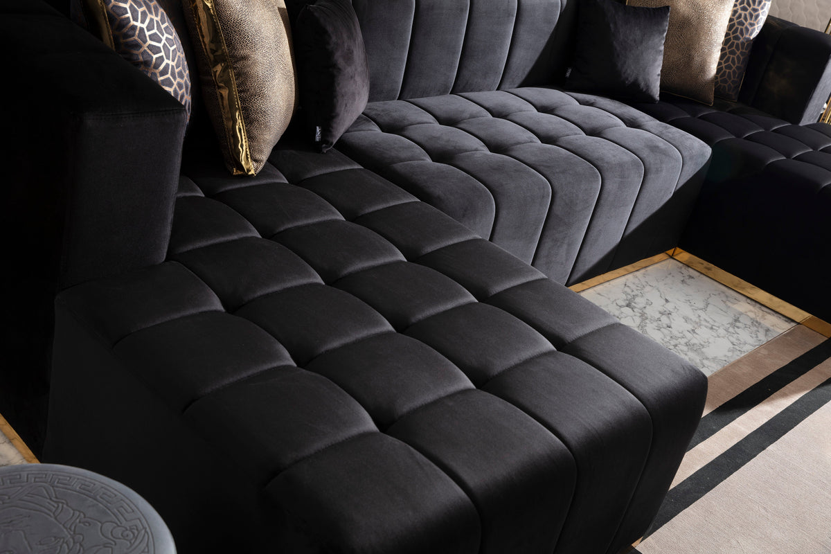 Amelia Black Velvet Double Chaise sectional main view