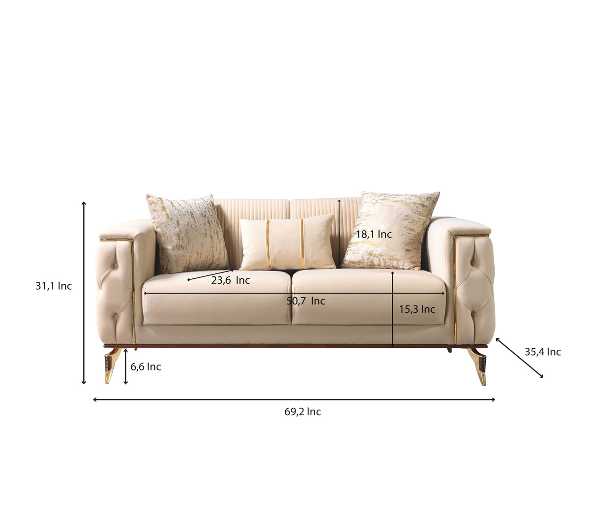 Vivian Ivory Velvet Sofa and Loveseat set front view