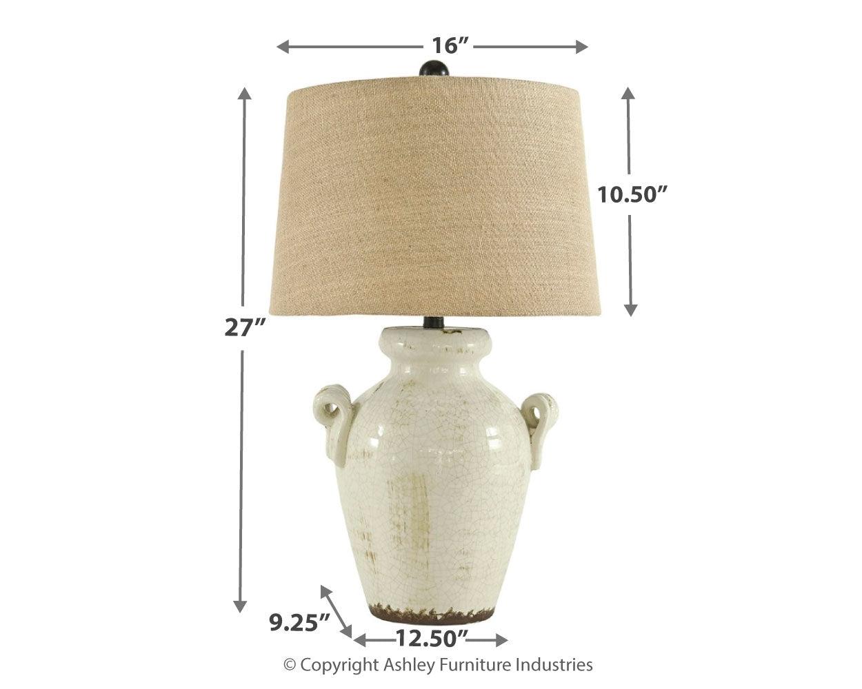 Emelda Table Lamp dimensional diagram showing size details