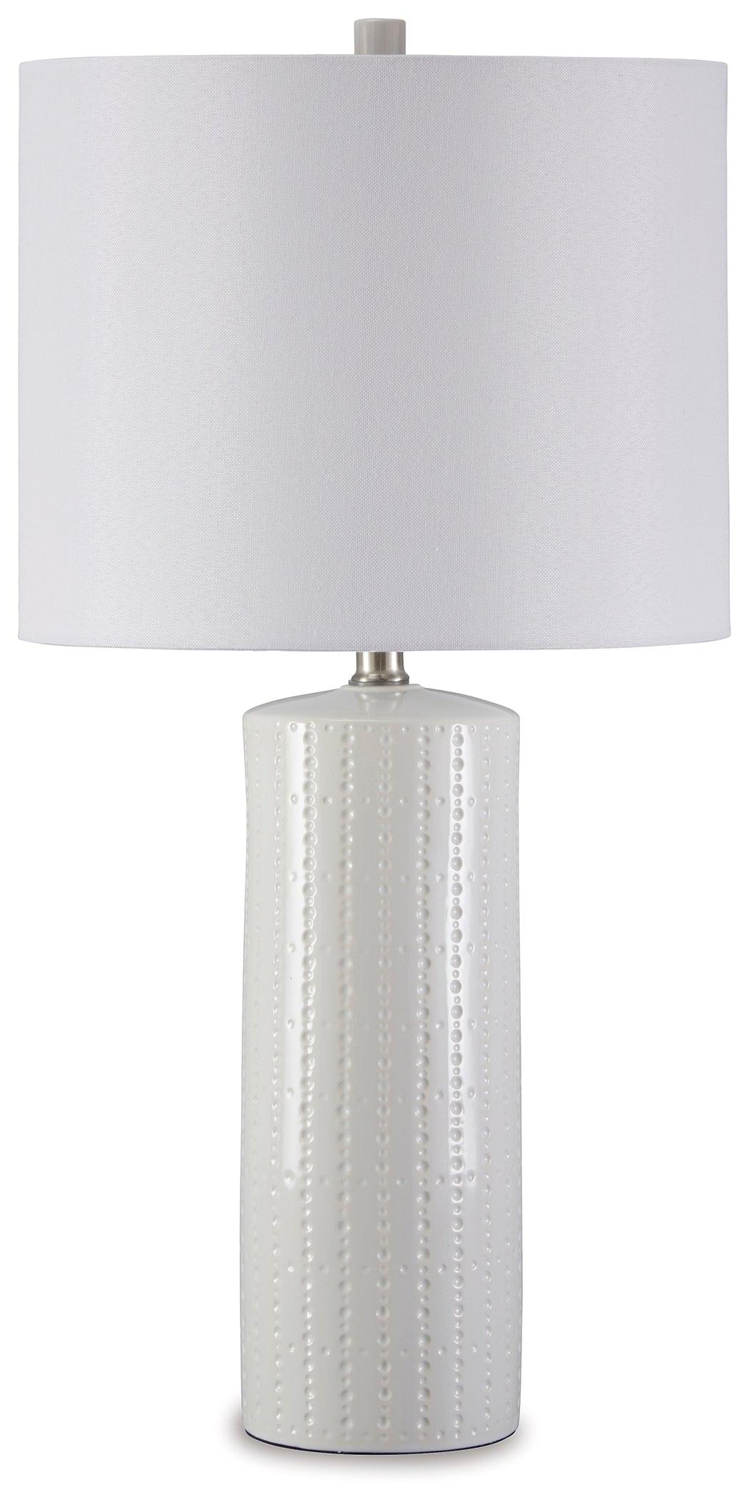 Contemporary Steuben white table lamp set, top angle