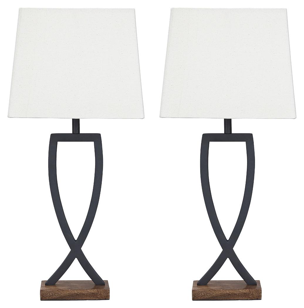 Makara Table Lamp set showing wood and metal details