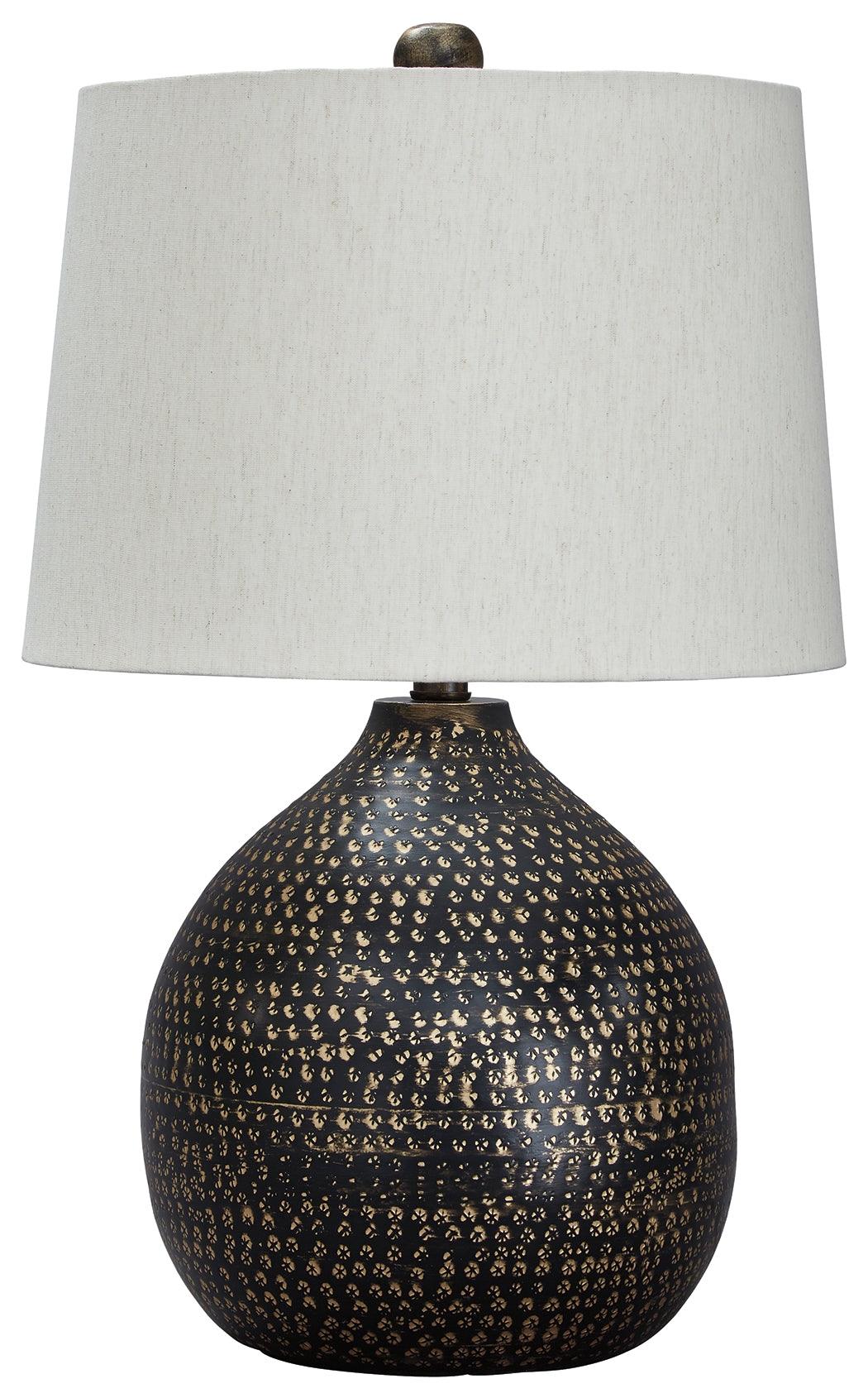 Maire black and gold finish table lamp on side table