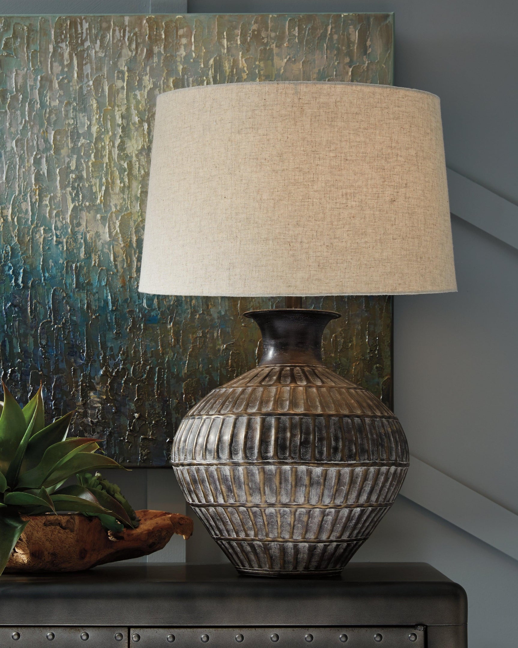 Side view of Magan Antique Bronze Finish Table Lamp