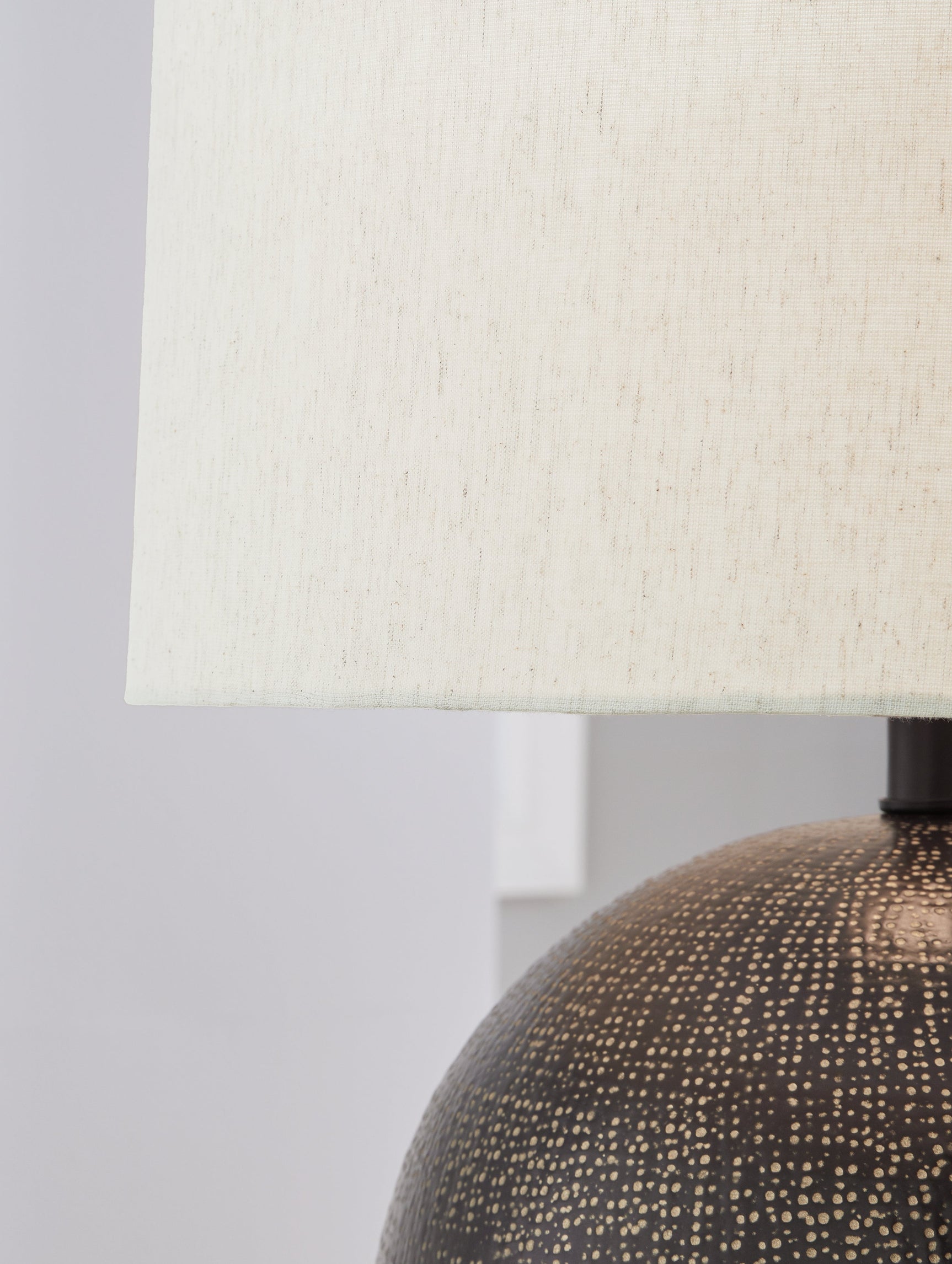 Detail view of Hambell table lamp goldtone finish