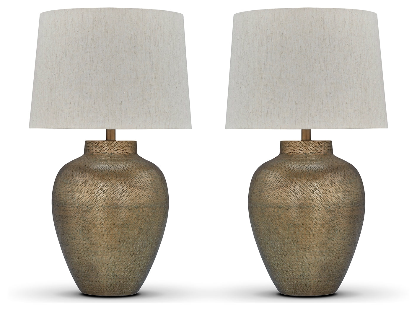 Side view of Madney antique gold table lamp