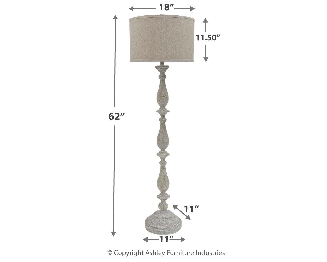 Dimension diagram of Bernadate Floor Lamp indicating width, depth, and height