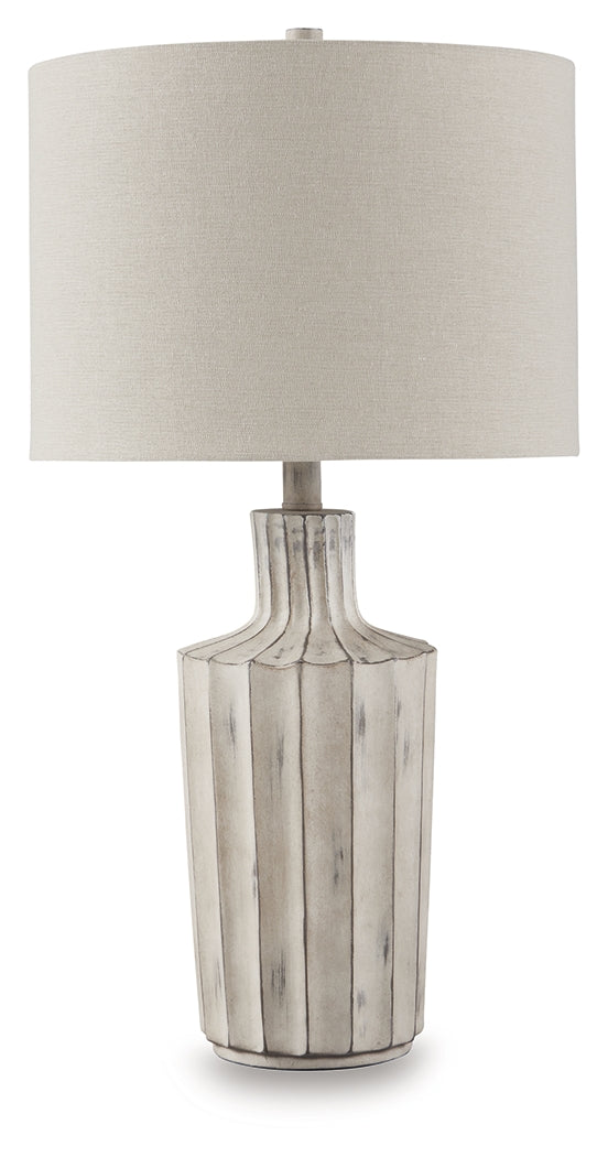 Imre Table Lamp side detail showing distressed finish
