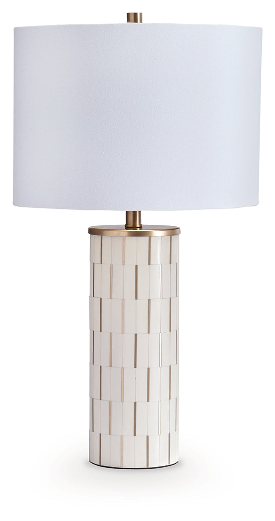 Faridworth table lamp side view highlighting gold accents
