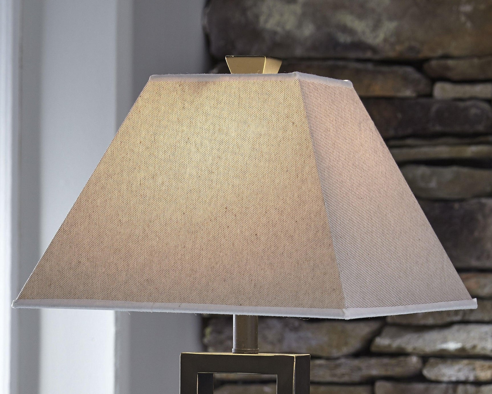 Front view of Deidra black table lamp with linen shade