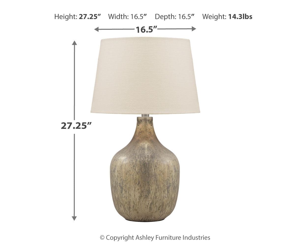 Diagram of Mari table lamp dimensions with gray-gold finish