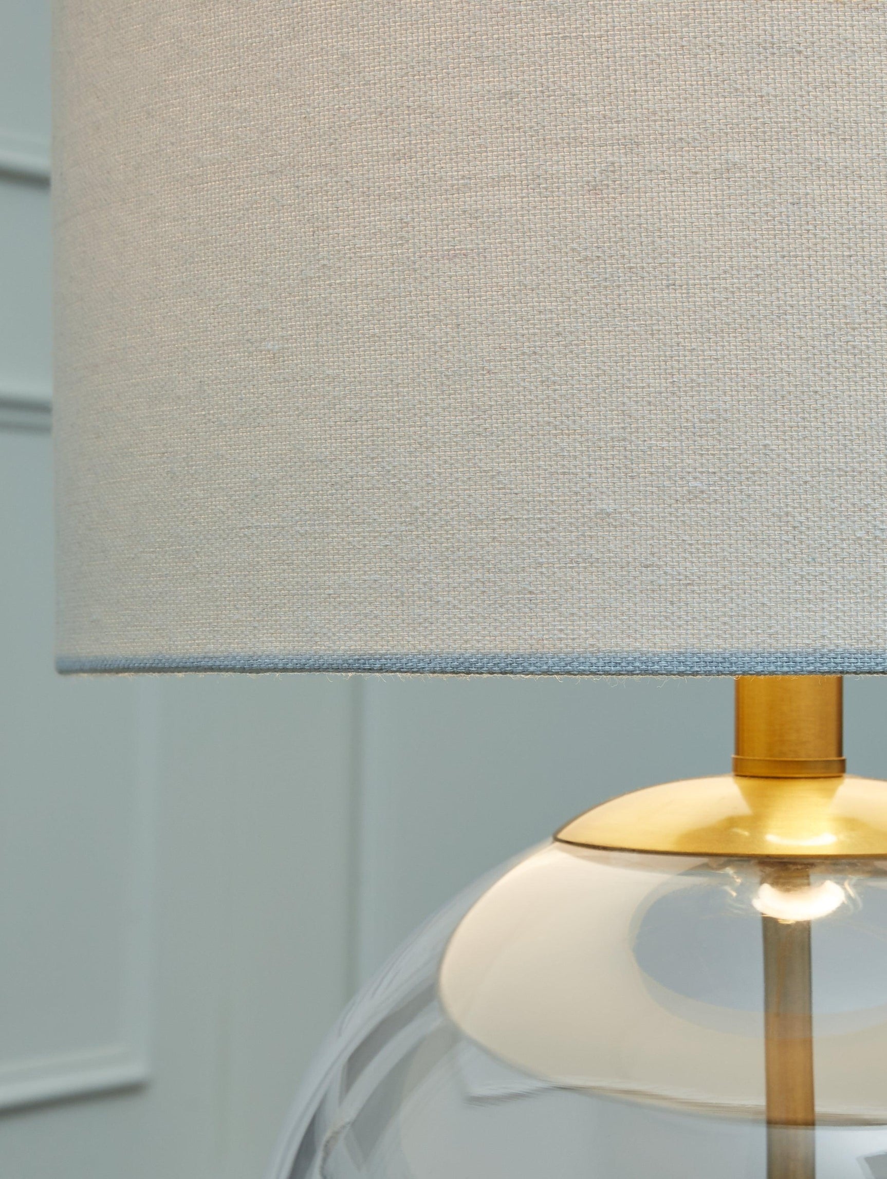 Close-up of Samder lamp shade detail in light fabric