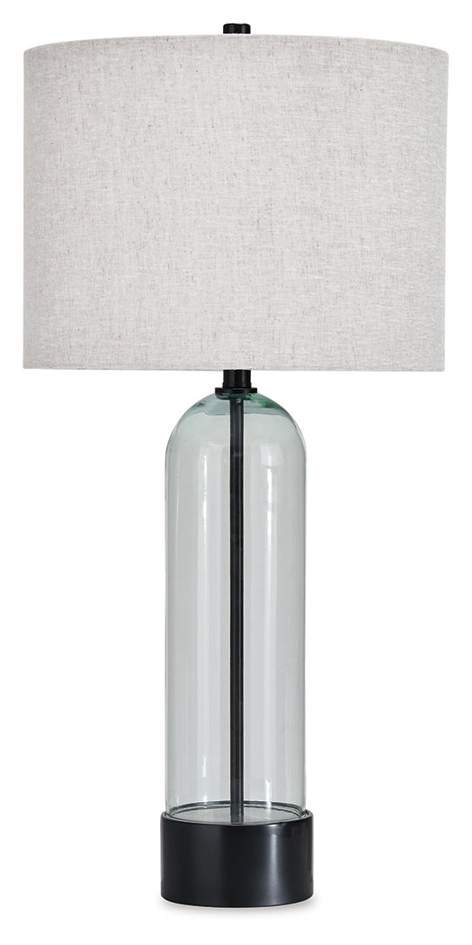 Kerrbrook table lamp side view showing black metal accents