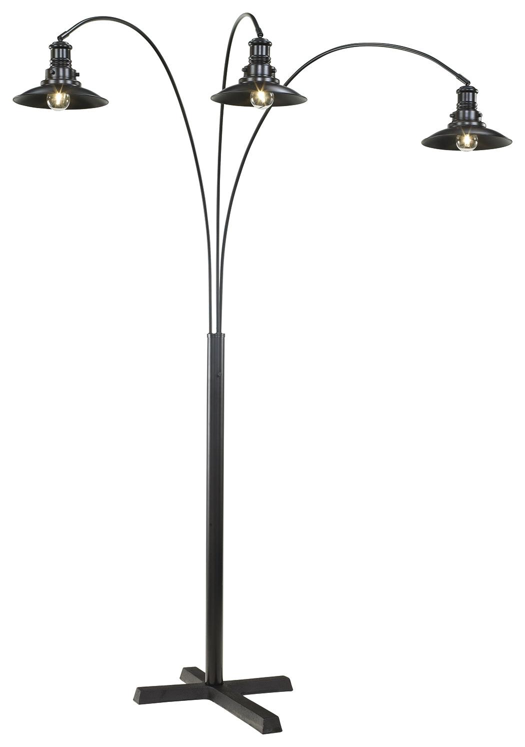 Adjustable neck of Sheriel Floor Lamp angled downward
