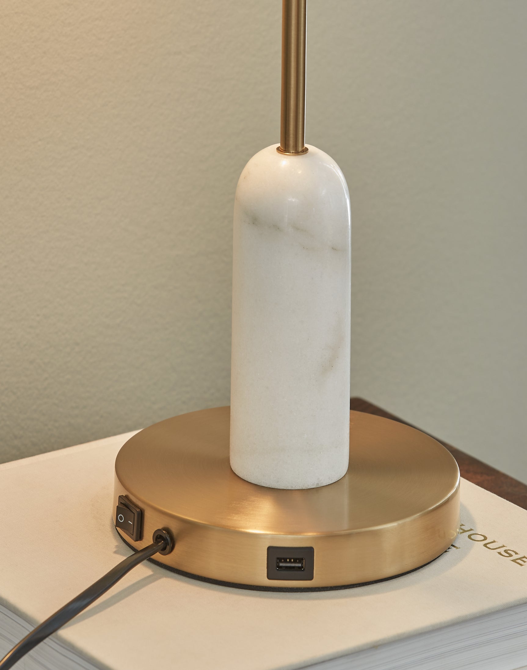 Detail of USB-C charging port on Rowleigh desk lamp base