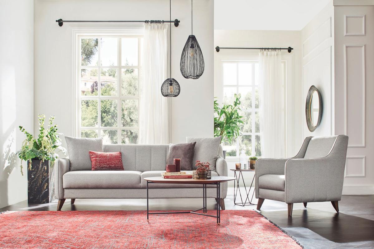 Fabia Light Gray Armchair paired with a 3-seat sofa