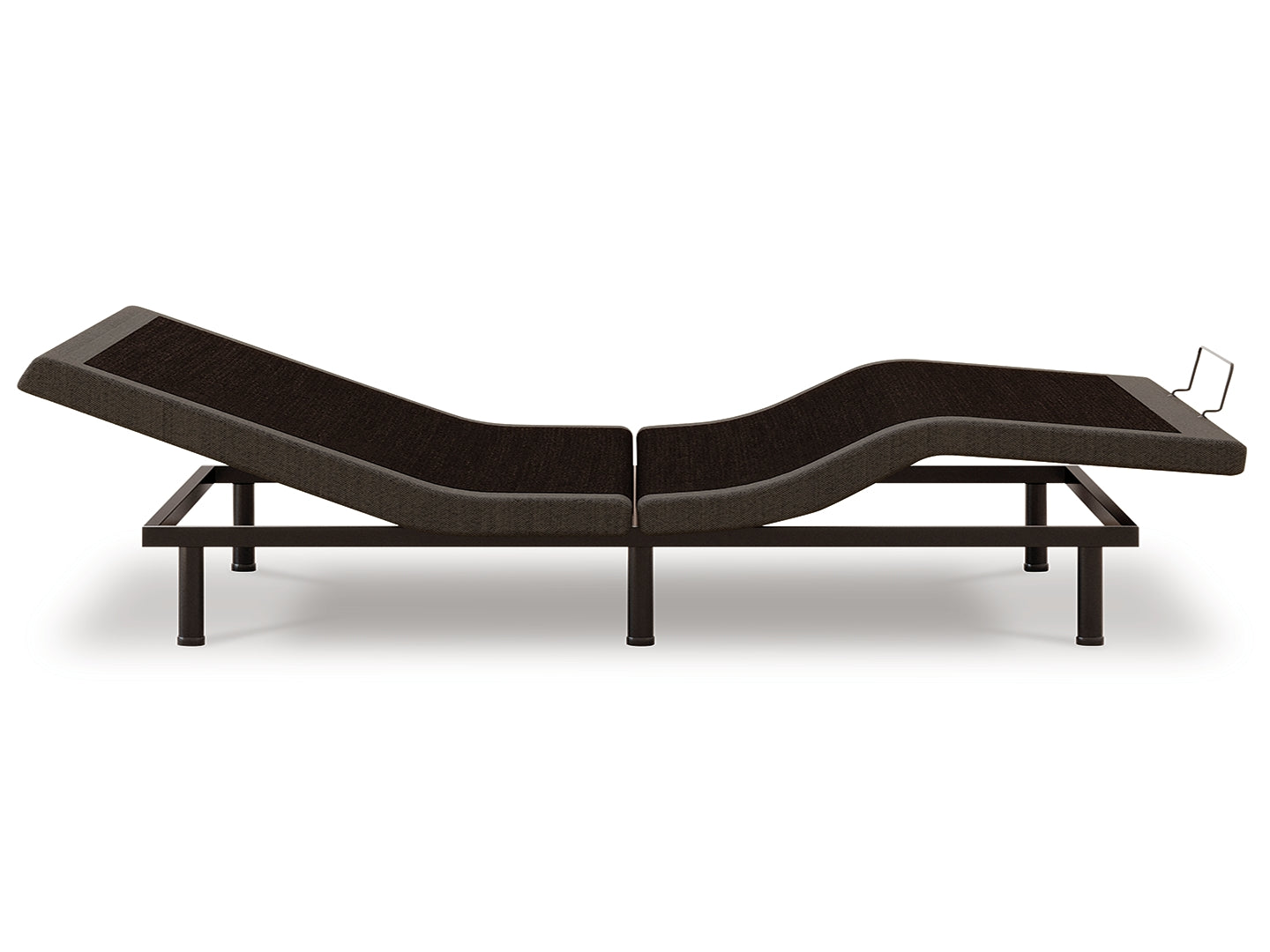 Comfort Premier Full Adjustable Base black, side view with head and foot raised
