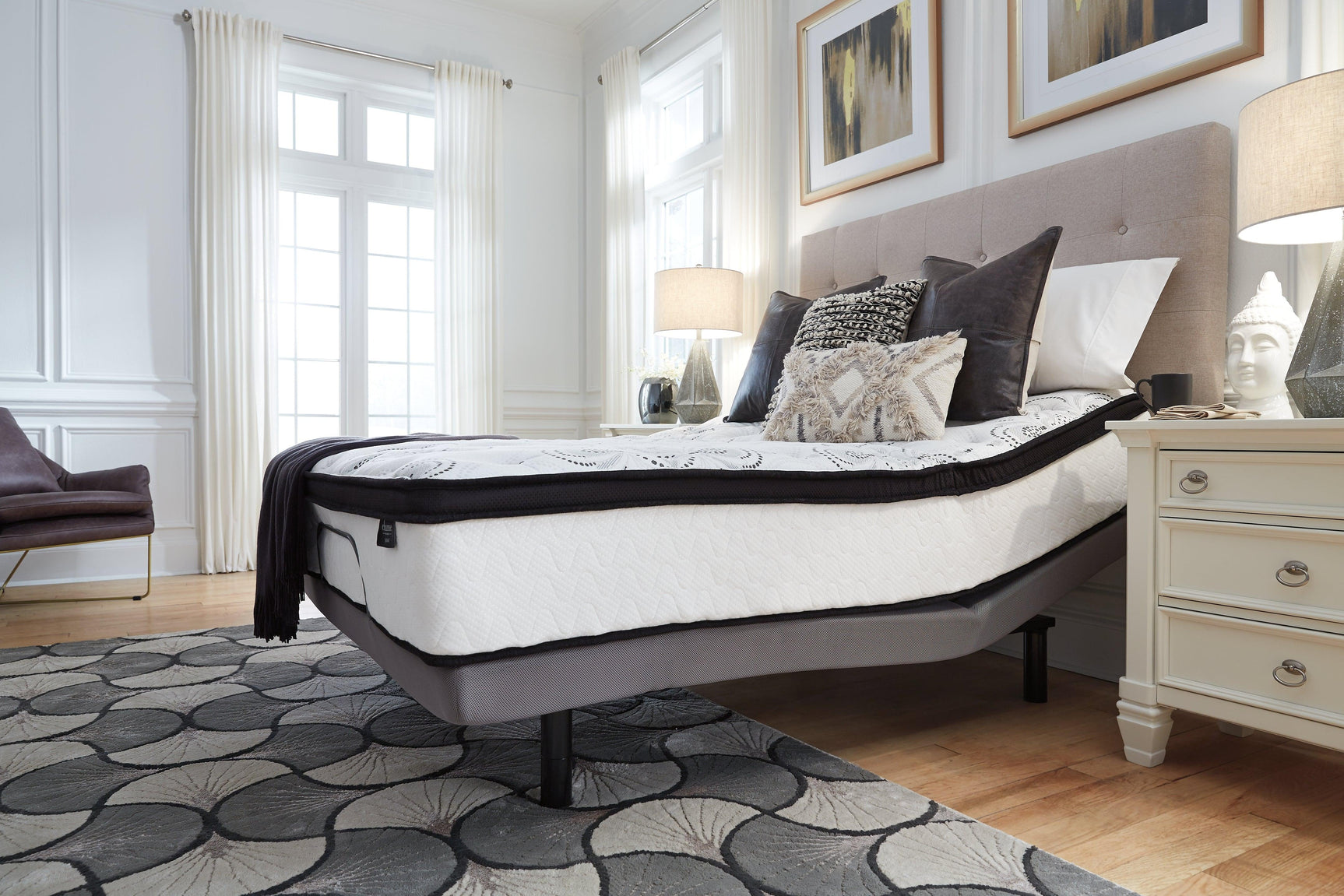 Top view of Chime Queen Hybrid Mattress in white breathable fabric