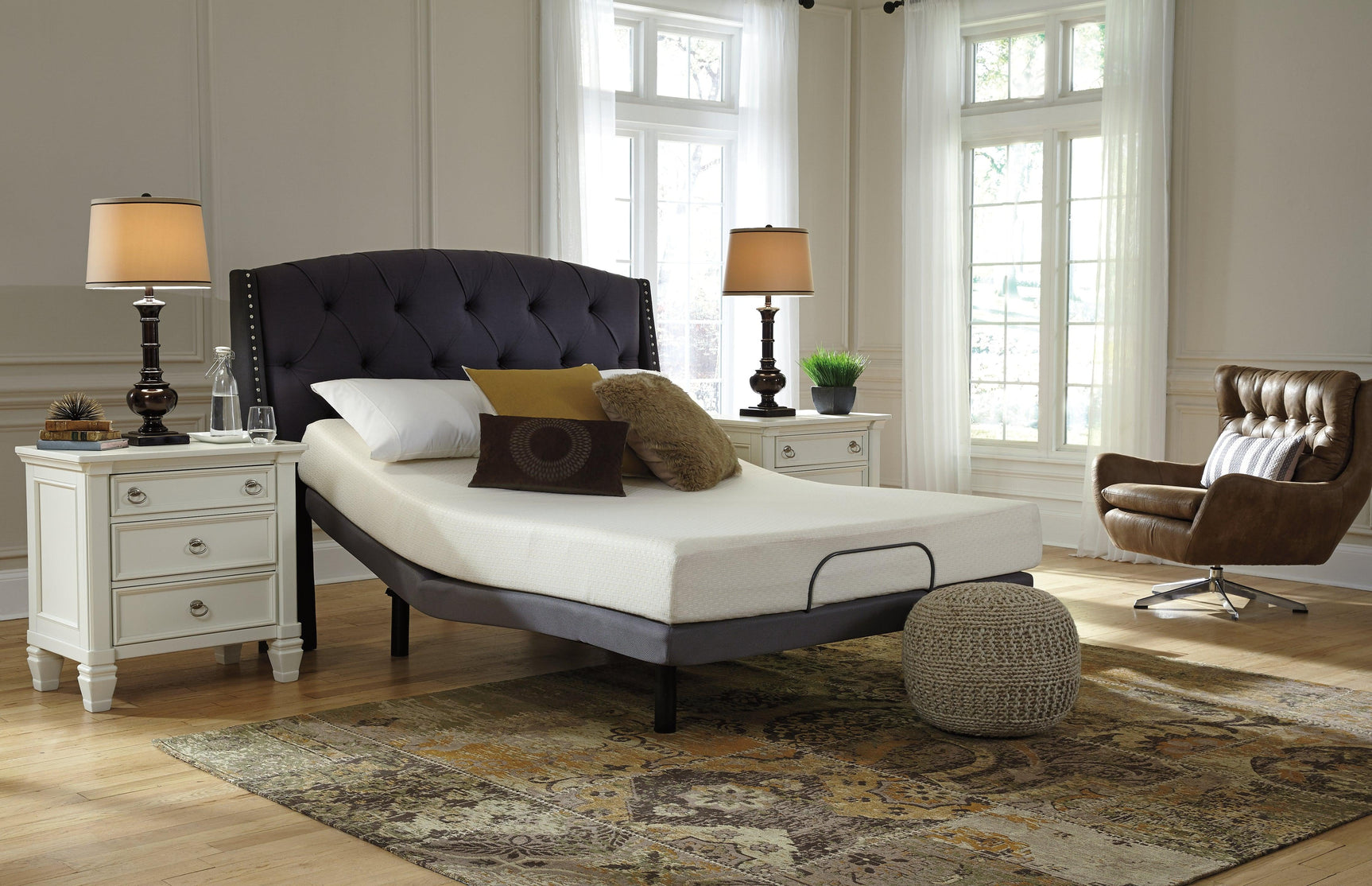 Assembled full mattress on bed frame