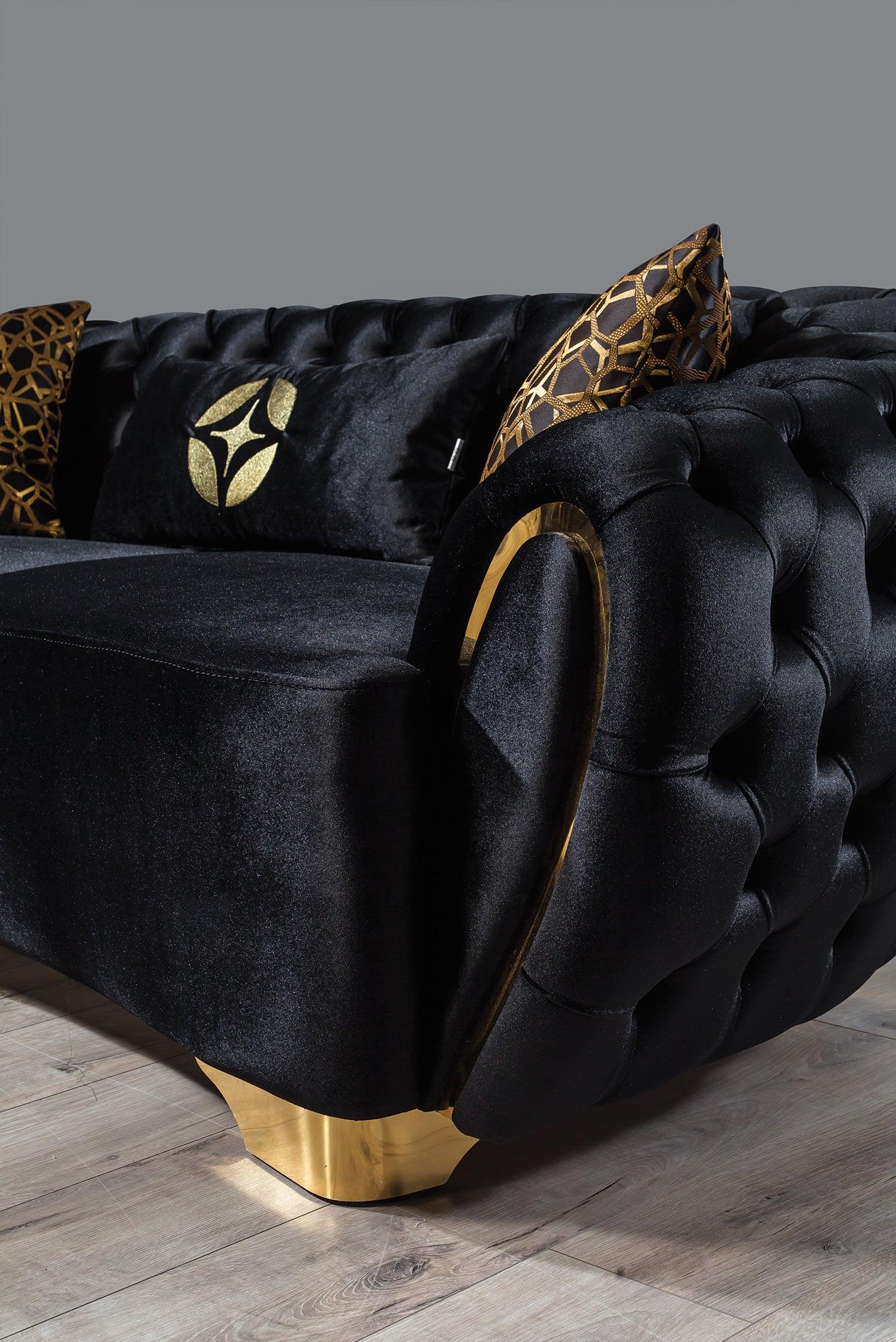 Chloe Black Velvet Sofa and Loveseat angled main view