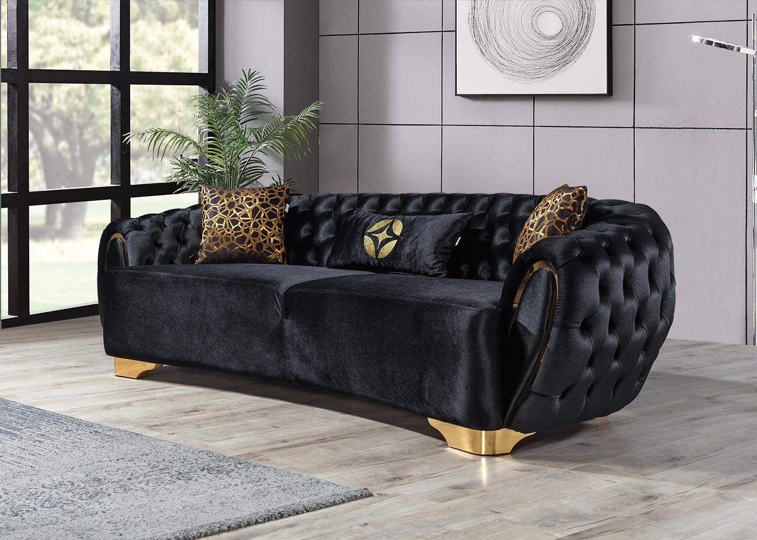 Side angle showing armrest design on Chloe Velvet Sofa