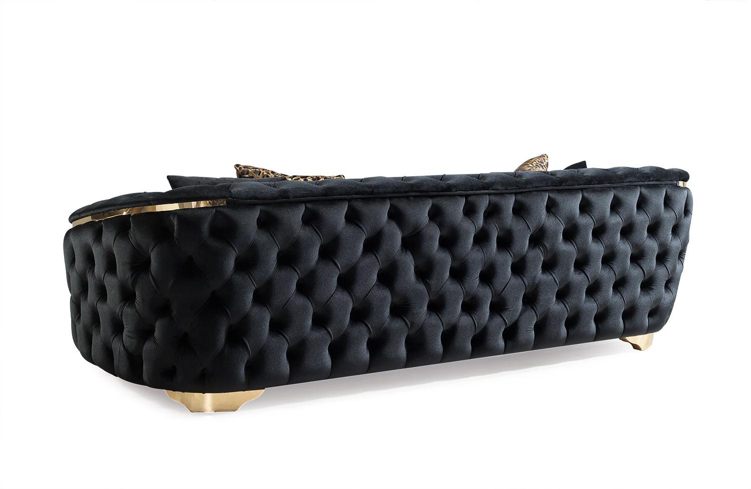 Side view of Scarlett Black Velvet Sofa and Loveseat