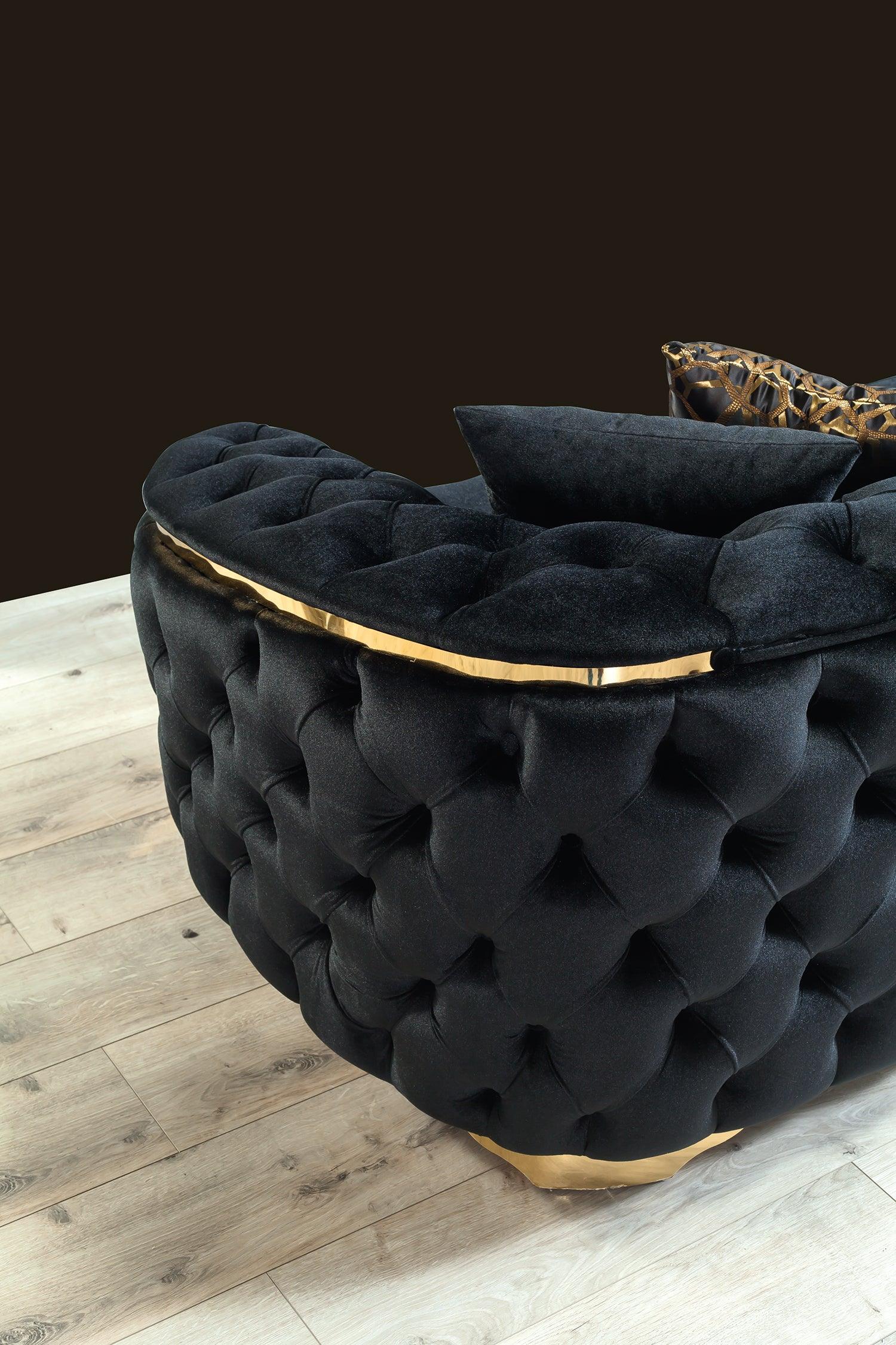 Close-up of black velvet upholstery on Scarlett Sofa and Loveseat