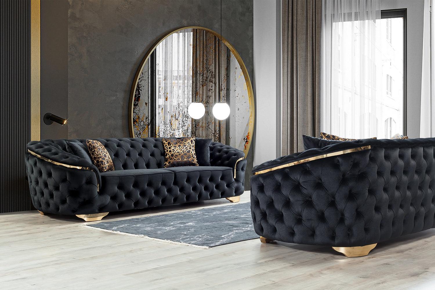 Side profile of Scarlett Black Velvet Sofa and Loveseat