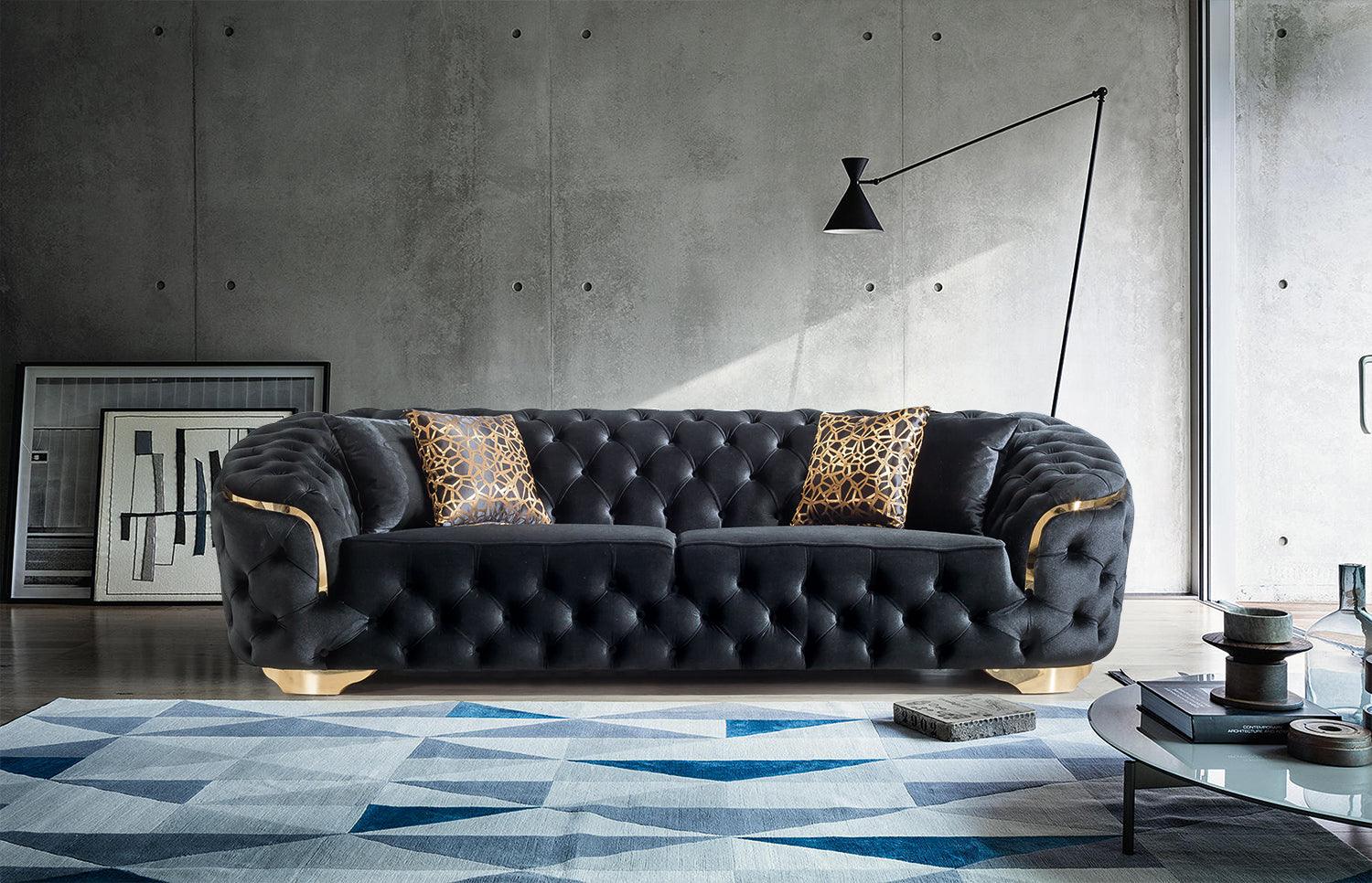 Another main front view of Scarlett Black Velvet Sofa and Loveseat