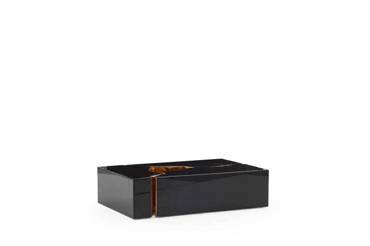 Leah black and gold 3-piece coffee table set, angled detail shot